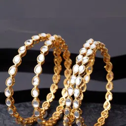 T4 JEWELS Set Of 4 Gold-Plated Kundan Studded Bangles-18