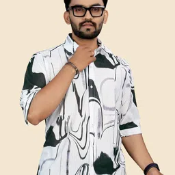 VS MALL Men Abstract Striped Classic Regular Shirt-image-3