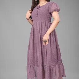 KRISHTI CREATION Print Puff Sleeve Georgette Fit & Flare Maxi Dress image 2