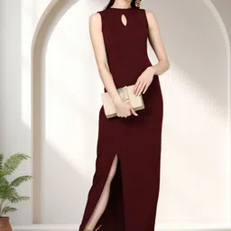 QENY Women Maroon Solid Polyester Bodycon Dresses-picture-35