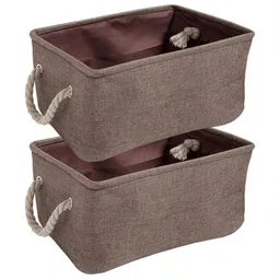 HOKIPO 2-Pcs Brown Jute Foldable Laundry Bag With Handles-46