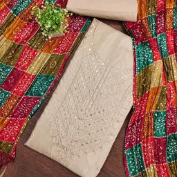 HERE&NOW Embroidered Sequinned Pure Cotton Unstitched Dress Material-image-95