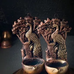 The handicraftian 2-Pcs Bronze-Coloured Peacock DesignedDiya-38
