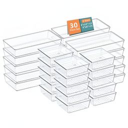 Aura Transparent 30 Pieces Plastic Drawer Organisers-35