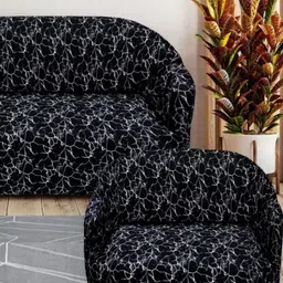 GIFTS ISLAND Black & White Printed Polyester 3 Piece Sofa Cover With Arms-image-47