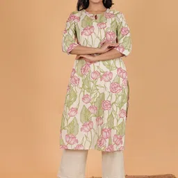 Aramya Women Floral Keyhole Neck Sequinned Kurta-14