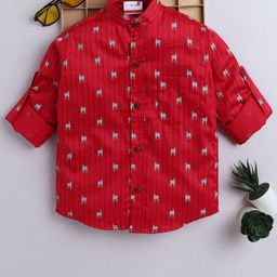 BAATCHEET Boys Printed Band Collar Long Sleeves Cotton Comfort Shirt-image-96