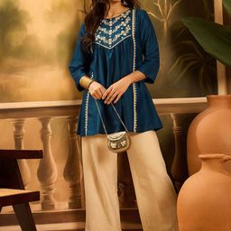 Sangria Embroidered Round Neck Short Tops-picture-47