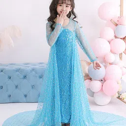 YK Girls Self Design Embellished Round Neck Maxi Dress-image-48