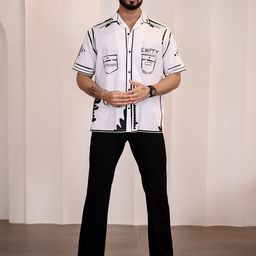 Eszett Graphic Printed Spread Collar Short Sleeves Regular Fit Pure Cotton Casual Shirt-picture-26