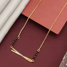 Anouk Gold-Plated Artificial Stones Studded And Beaded Mangalsutra image 3