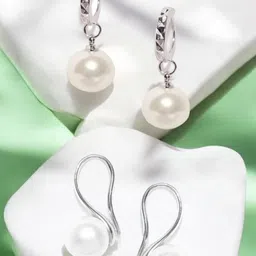 DressBerry Set of 2 Silver Toned Pearls Hoop Earrings-25
