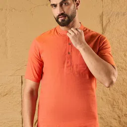 House of Pataudi Mandarin Collar Pure Cotton Straight Short Kurta-picture-34