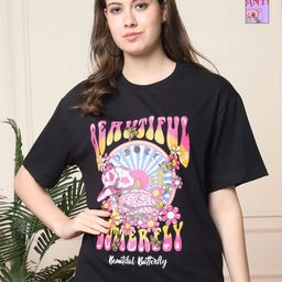 Tromko Women Pack of 2 Pink Panther Graphic Printed Round Neck Cotton Oversized T-shirts-image-84