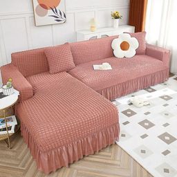 Cortina Pink Polyester 2 Piece Sofa Cover With Arms-image-29