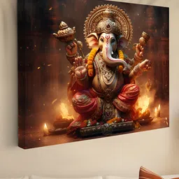 Myntra Elegant Homes Brown & Yellow Lord Ganesh Canvas Wall Art-image-58
