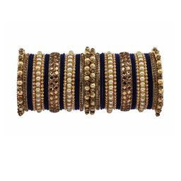 RIJOLI Women Set Of 2 Blue & Gold Artificial Stones and Beads Alloy Bangles-image-14