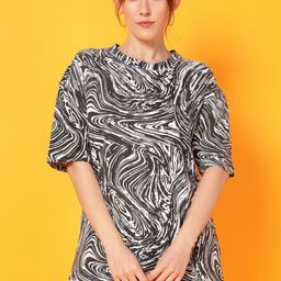 PockMAN Women Bio Finish Abstract Printed Round Neck Cotton Oversized T-shirt-image-96