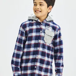 NO MONDAYS Boys Relaxed Hood Checked Cotton Casual Shirt-image-92