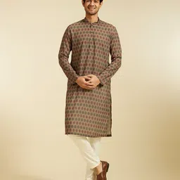 Diwas by Manyavar Geometric Woven Design Mandarin Collar Straight Kurta-image-46