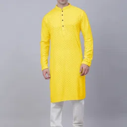 KUNDALI KAKSHAY Men Ethnic Motifs Embroidered Regular Chikankari Kurta with Churidar-picture-49