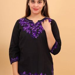 FEMBLISS Floral Embroidered Notch Neck Thread Work Straight Kurta-image-58