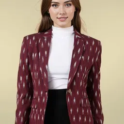 Talethread Ikat Printed Cotton Single-Breasted Casual Blazer-image-30