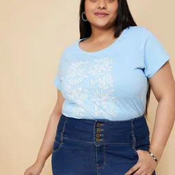 max Women Plus Size Floral Printed Round Neck Cotton T-shirt-88