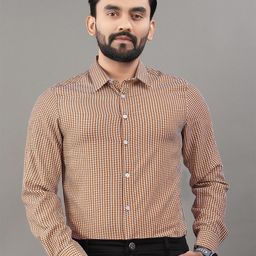 TERAXO Men Premium Slim Fit Spread Collar Micro Checked Formal Shirt-image-58
