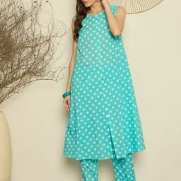 Indo Era Women Printed Regular Pure Cotton A-Line Kurta with Trouser-picture-48