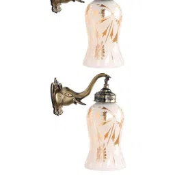 SOMIL Set of 2 White & Gold-Toned Printed Glass Cylinder Shaped Wall Lamp-11