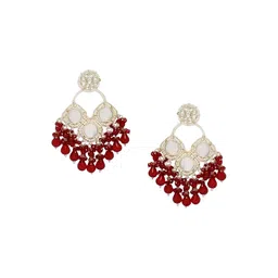 MADDY SPACE Silver-Plated Artificial Stones Studded And Beaded Drop Earrings image 2