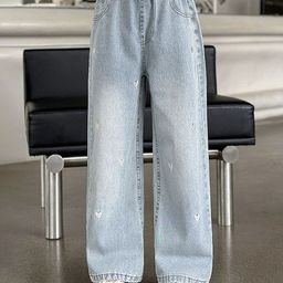 LULU & SKY Girls Straight Fit Slash Knee Heavy Fade Jeans-image-71