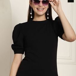 Metronaut Women Pack Of 2 Solid Peplum Puff Sleeve Regular Top-image-70