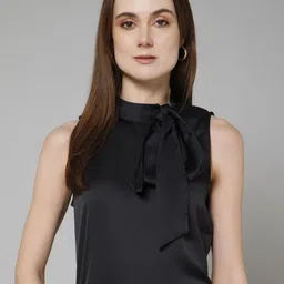 PURYS WORKSPACE Tie-Up Neck Satin Top-image-46