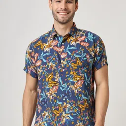 AMSWAN Men Premium Fit Spread Collar Floral Printed Casual Shirt-picture-37