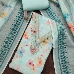 HERE&NOW Floral Printed Beads And Stones Unstitched Dress Material-image-32