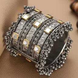 Jazz and Sizzle Silver-Plated Oxidised Bangle-Style Bracelet-43
