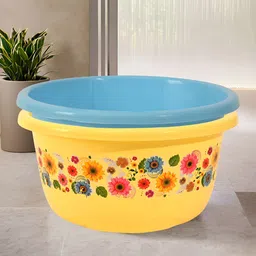 Aura Yellow & Blue 2 piece Floral Plastic Bath Accessories Set-picture-37