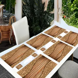 REVEXO 6Pc Brown Printed Rectangle Costers & Table Placemats-18