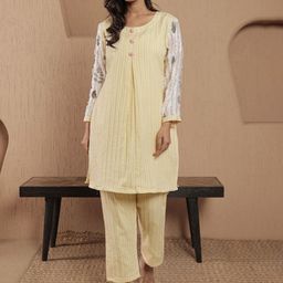 SRIHA Striped Pure Cotton Round Neck Tunic & Trousers-picture-14