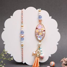 Aapno Rajasthan Set Of 2 Bhaiya Bhabi Rakhi With Roli Chawal & Greeting Card-image-36