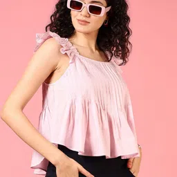 LIMEROAD Flutter Sleeve Cotton Top-image-54