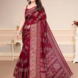 MAGNEITTA Geometric Printed Zari Saree With Blouse Piece-picture-37