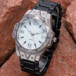 French Accent Men Patterned Dial & Stainless Steel Bracelet Style Straps Analogue Watch SS25_FAWC1014-36