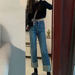 bebe Women Straight Fit High-Rise Heavy Fade Jeans-picture-48
