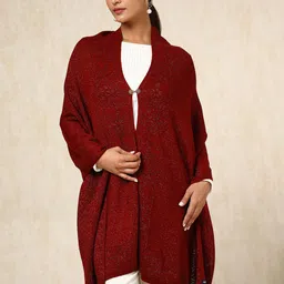 Soch Womens Maroon Acrylic Woven Design Shawl-image-52