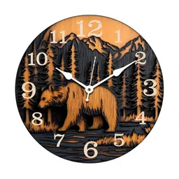 RANDOM Brown & Black Printed Wooden Contemporary Wall Clock-80