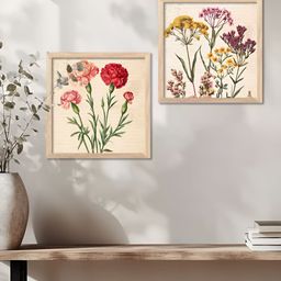 Kotart Brown & Red 2 Pieces Floral Printed Wooden Wall Paintings-50