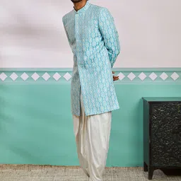 VASTRAMAY Woven Self Design Sherwani With Dhoti Set image 3